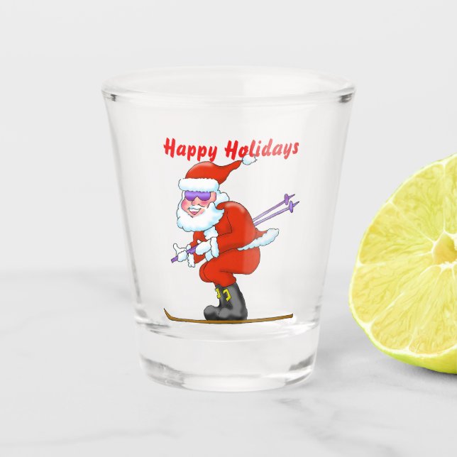 Skiing Santa Shot Glass (Front)