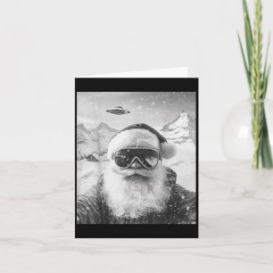 Skiing Santa Ufo Selfie Christmas  Card