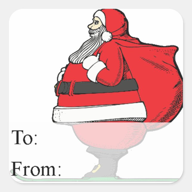 Skiing Santa Vintage Christmas Gift Tag (Front)