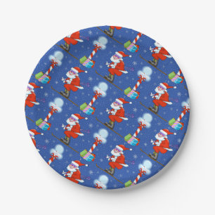 Skiing Santas Christmas Paper Plates