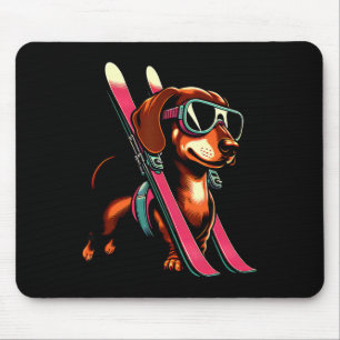 Skiing Sausage Dog Mountain Winter Goggles Style Mouse Mat