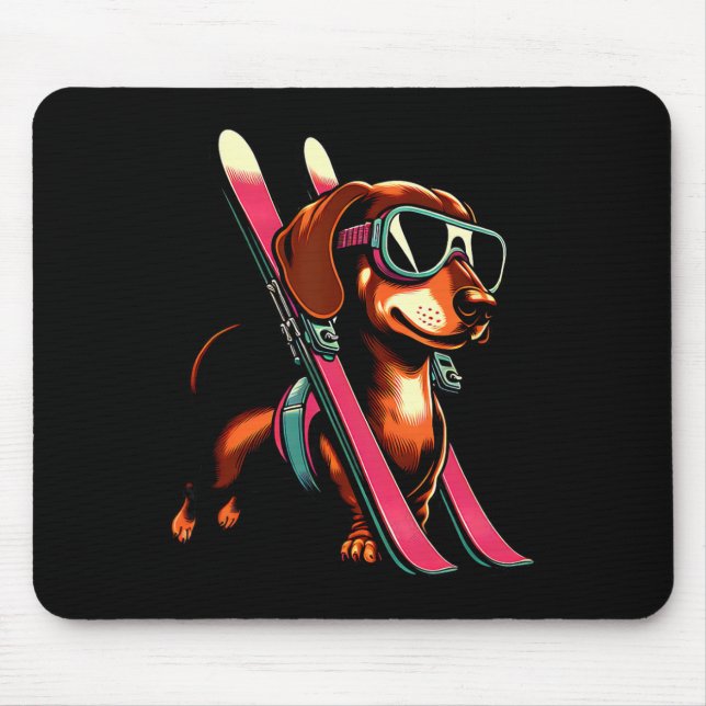 Skiing Sausage Dog Mountain Winter Goggles Style  Mouse Mat (Front)