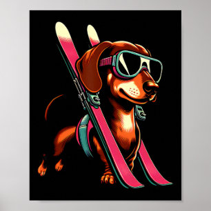 Skiing Sausage Dog Mountain Winter Goggles Style  Poster