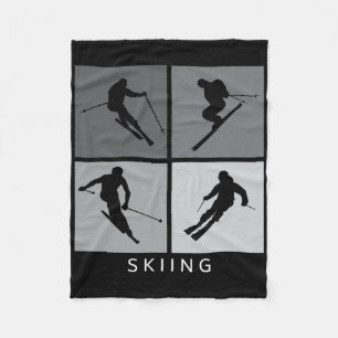 Skiing Silhouette Alpine Skier Winter Sports Fleece Blanket