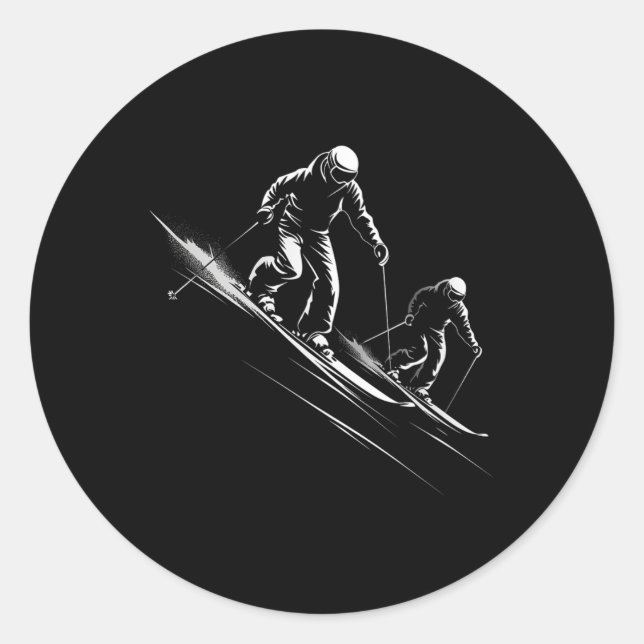 Skiing Silhouette  Classic Round Sticker (Front)