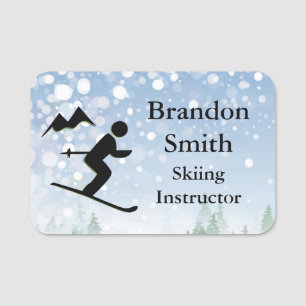 Skiing Ski Design Name Tag