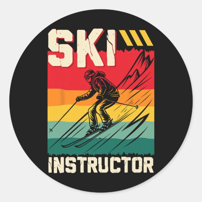 Skiing Ski Instructor Ski Slope Funny Trainer _1  Classic Round Sticker (Front)