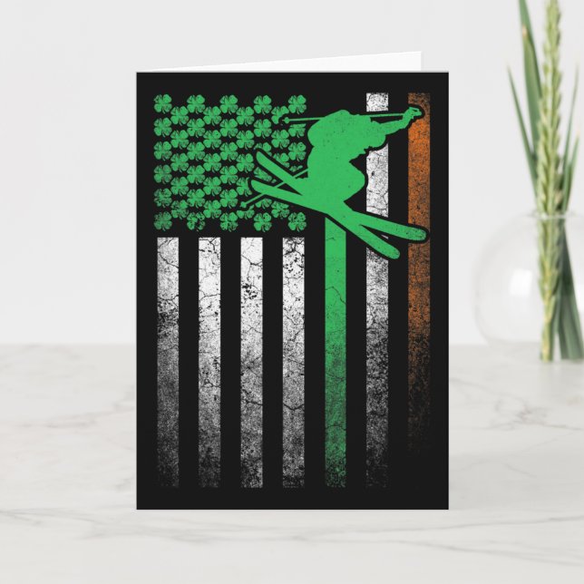 Skiing Ski Irish American Flag St. Patrick's Day S Card (Front)