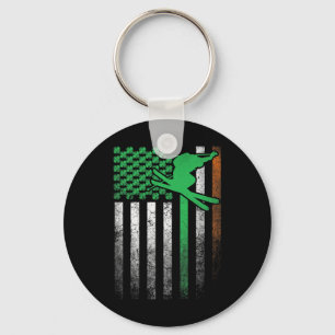 Skiing Ski Irish American Flag St. Patrick's Day S Key Ring
