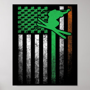 Skiing Ski Irish American Flag St. Patrick's Day S Poster