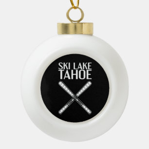 Skiing - Ski Lake Tahoe Ceramic Ball Christmas Ornament