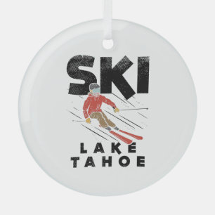 Skiing - Ski Lake Tahoe Glass Tree Decoration