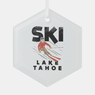 Skiing - Ski Lake Tahoe Glass Tree Decoration