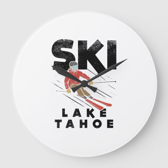 Skiing - Ski Lake Tahoe Large Clock (Front)