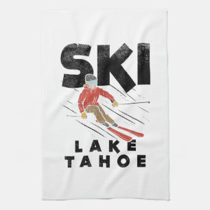 Skiing - Ski Lake Tahoe Tea Towel