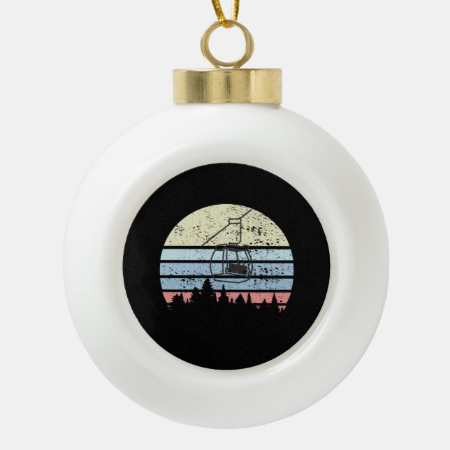 Skiing Ski Lift Retro Ceramic Ball Christmas Ornament (Front)