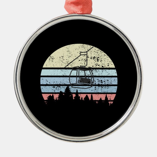 Skiing Ski Lift Retro Metal Tree Decoration (Front)