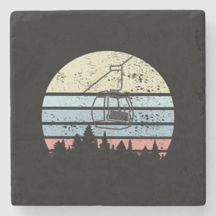 Skiing Ski Lift Retro Stone Coaster