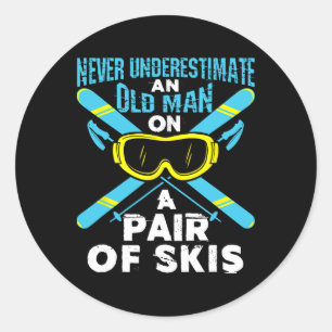 Skiing Ski Lover Winter Sports Old Man Senior Skie Classic Round Sticker