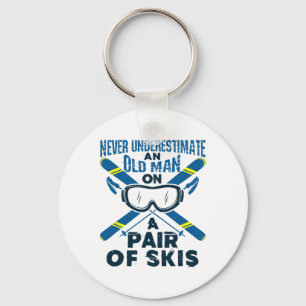 Skiing Ski Lover Winter Sports Old Man Senior Skie Key Ring