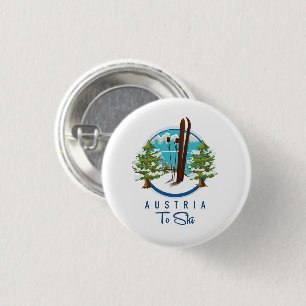 Skiing, ski poster logo. 3 cm round badge