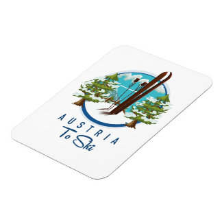Skiing, ski poster logo. magnet