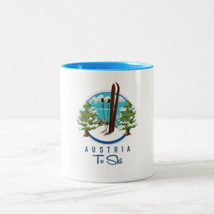 Skiing, ski poster logo. Two-Tone coffee mug