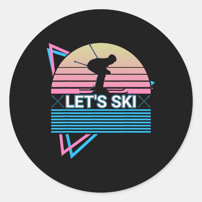 Skiing Ski Retro Let's Ski  Classic Round Sticker (Front)