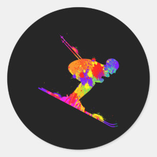 Skiing Ski Skier Men Boys Kids 1 Classic Round Sticker