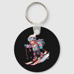 Skiing Ski Snow Skier Chibi Girls Children _1  Key Ring