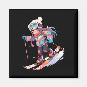 Skiing Ski Snow Skier Chibi Girls Children _1 Magnet