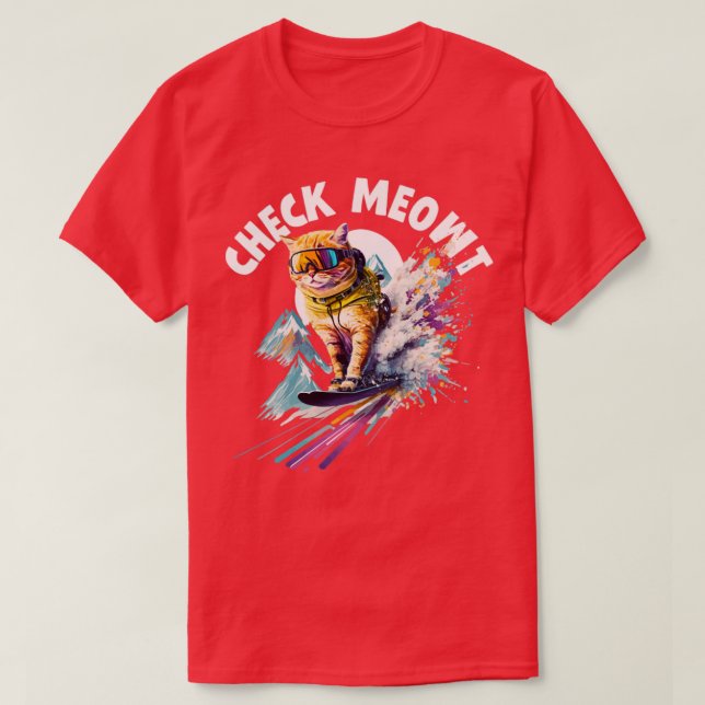 Skiing Skier Check Meowt1 T-Shirt (Design Front)
