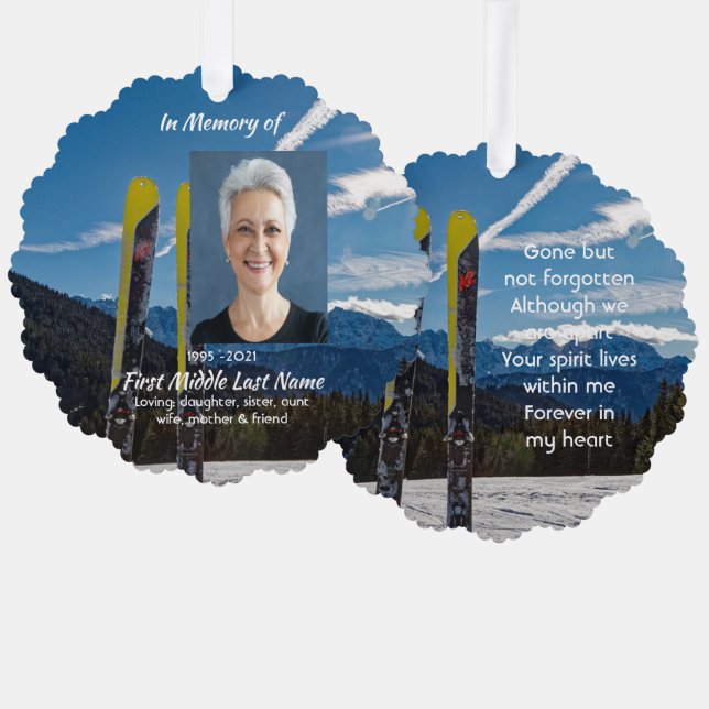 Skiing Skier Memorial Keepsake  Tree Decoration Card (Front/Back)