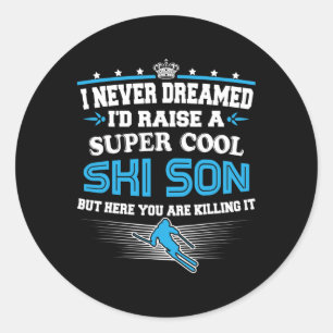 Skiing Skier Parents Raised Cool Ski Son Classic Round Sticker