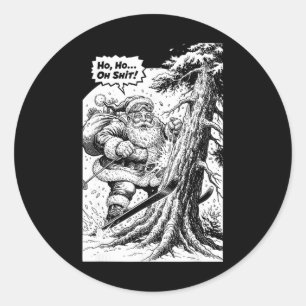 Skiing Skier Santa Hitting Tree Funny Christmas Sk Classic Round Sticker