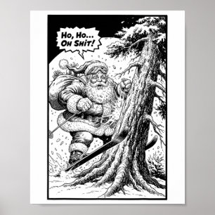 Skiing Skier Santa Hitting Tree Funny Christmas Sk Poster