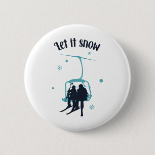 Skiing Skier Ski Retro Winter Let It Snow Christma 6 Cm Round Badge