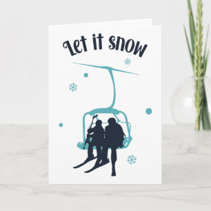 Skiing Skier Ski Retro Winter Let It Snow Christma Card