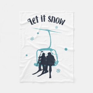 Skiing Skier Ski Retro Winter Let It Snow Christma Fleece Blanket
