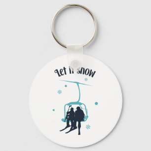 Skiing Skier Ski Retro Winter Let It Snow Christma Key Ring