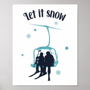 Skiing Skier Ski Retro Winter Let It Snow Christma Poster