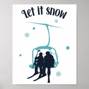 Skiing Skier Ski Retro Winter Let It Snow Christma Poster