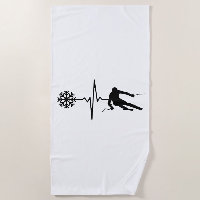 Skiing - Skiing Heartbeat Skier Gift Beach Towel (Front)