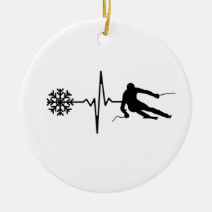 Skiing - Skiing Heartbeat Skier Gift Ceramic Tree Decoration