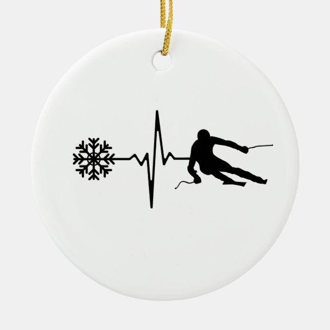 Skiing - Skiing Heartbeat Skier Gift Ceramic Tree Decoration (Front)