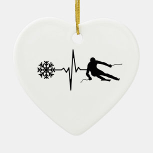 Skiing - Skiing Heartbeat Skier Gift Ceramic Tree Decoration