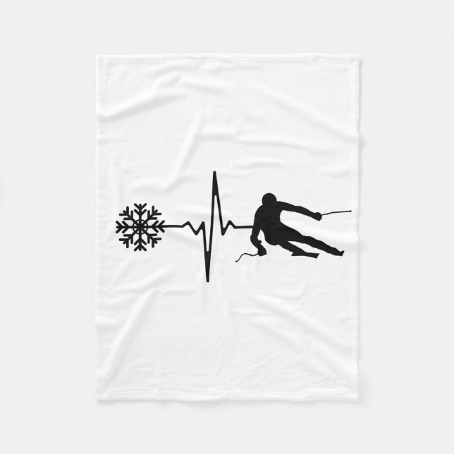 Skiing - Skiing Heartbeat Skier Gift Fleece Blanket (Front)