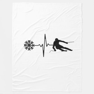 Skiing - Skiing Heartbeat Skier Gift Fleece Blanket