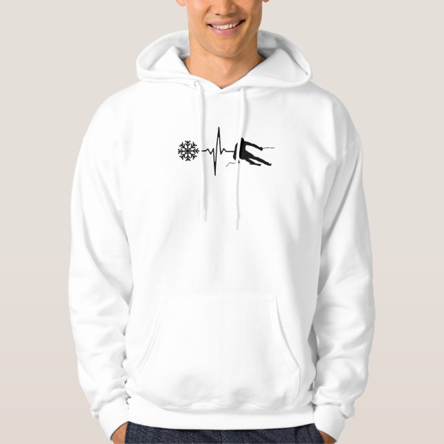 Skiing - Skiing Heartbeat Skier Gift Hoodie (Front)
