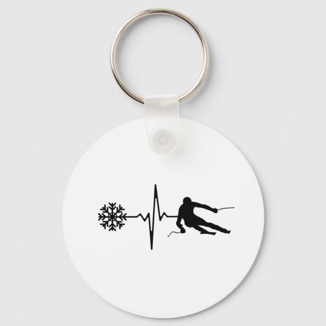 Skiing - Skiing Heartbeat Skier Gift Key Ring (Front)